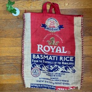 Burlap Royal Basmati Rice Tote Reusable Shoppers Bag with Zipper